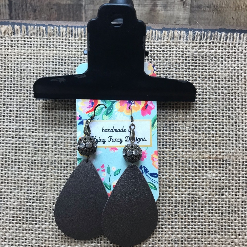 NWT Leather Taupe Earrings